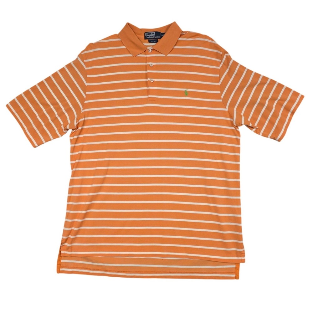Polo Ralph Lauren Preppy Orange Striped Men's L Grunge Pony Logo Polo Shirt EUC